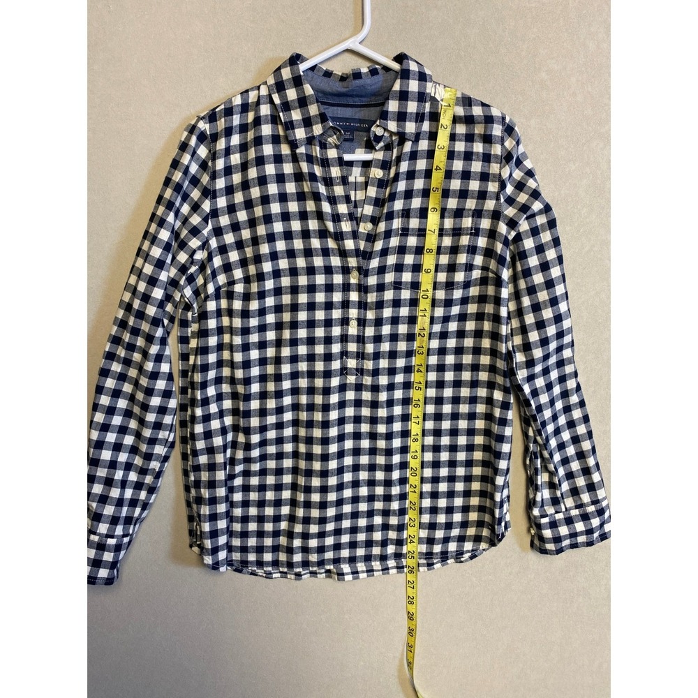 Tommy Hilfiger Womens Navy Blue White Gingham Cotton Popover Shirt Size S